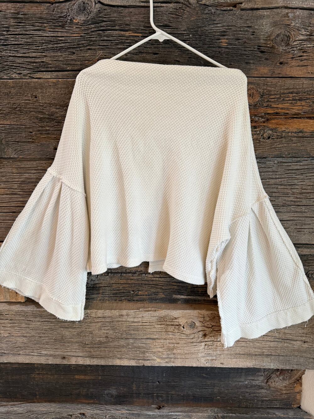 Free People We The Free Thermal Top Ivory Waffle Knit Bell Sleeve Oversized L